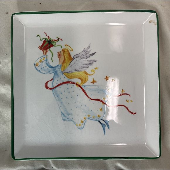 Set of 4 Christmas Visions by Blitzen & Co. Square Snack/Appetizer Plates - Picture 3 of 11